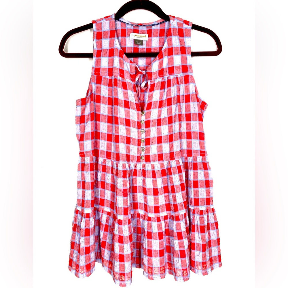 Anthropologie pilcro red blue gingham swing tank sz XS